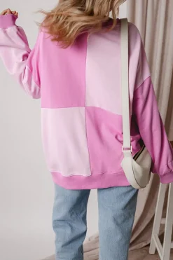 Sale Dear-Lover Colorblock Henley High Low Oversize Sweatshirt Pink