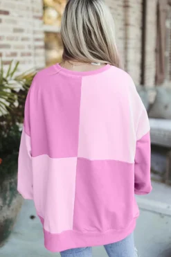 Sale Dear-Lover Colorblock Henley High Low Oversize Sweatshirt Pink