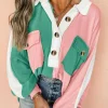 Sale Dear-Lover Colorblock Ribbed Collared Oversized Sweatshirt Pink