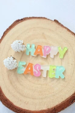 Clearance Dear-Lover Colorful HAPPY EASTER Drop Earrings Pink