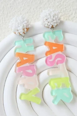 Clearance Dear-Lover Colorful HAPPY EASTER Drop Earrings Pink