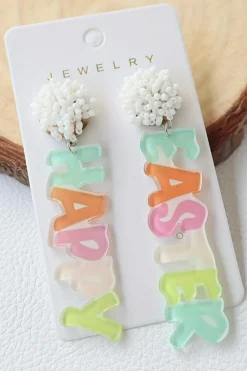 Clearance Dear-Lover Colorful HAPPY EASTER Drop Earrings Pink