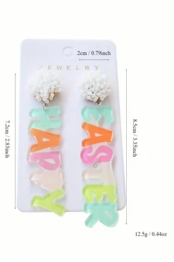 Clearance Dear-Lover Colorful HAPPY EASTER Drop Earrings Pink