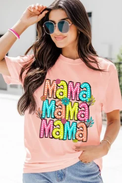 New Dear-Lover Colorful MaMa Letter Graphic T Shirt Pink
