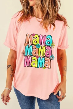 New Dear-Lover Colorful MaMa Letter Graphic T Shirt Pink