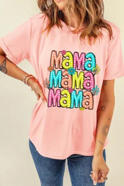 New Dear-Lover Colorful MaMa Letter Graphic T Shirt Pink