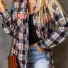 Fashion Dear-Lover Contrast Hooded Drawstring Plaid Shacket Pink