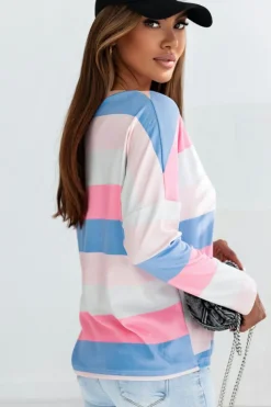 Online Dear-Lover Contrast Striped V Neck Long Sleeve Top Pink