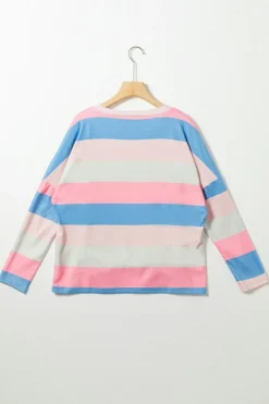 Online Dear-Lover Contrast Striped V Neck Long Sleeve Top Pink