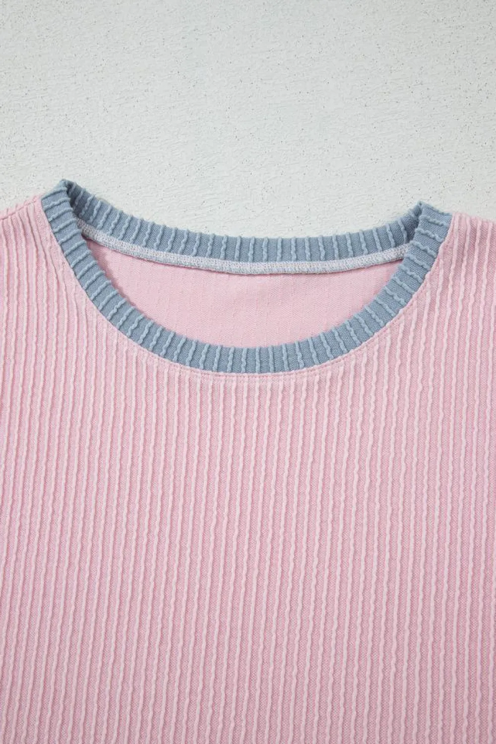 Outlet Dear-Lover Corded Colorblock Patchwork Short Sleeve Top and Loose Pants Set Pink