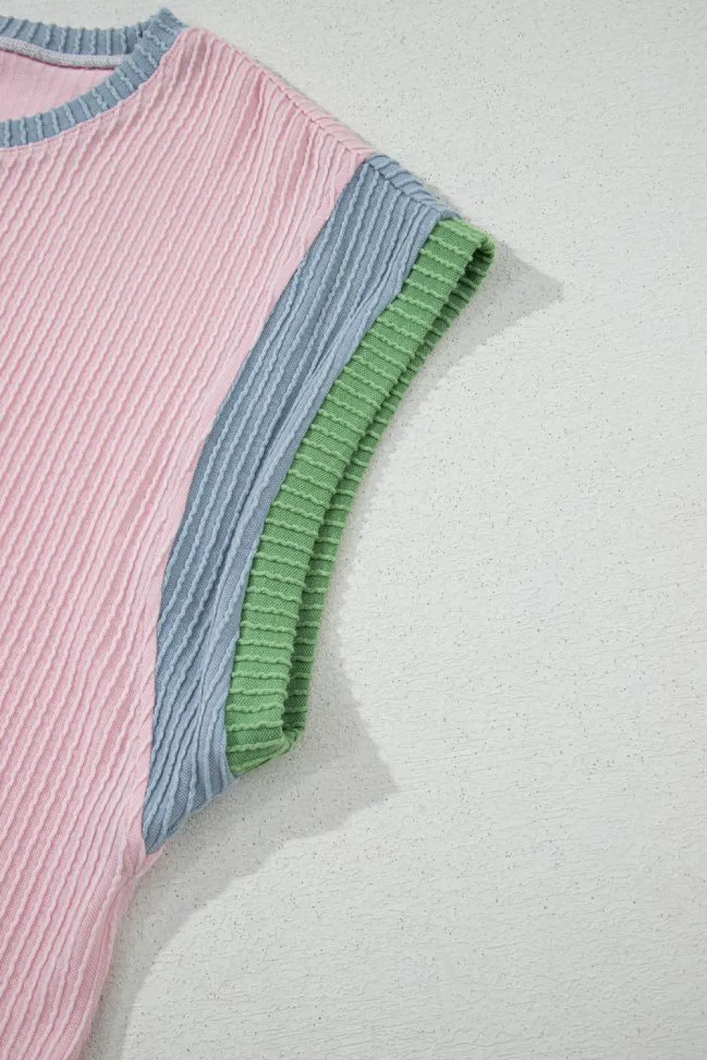 Outlet Dear-Lover Corded Colorblock Patchwork Short Sleeve Top and Loose Pants Set Pink
