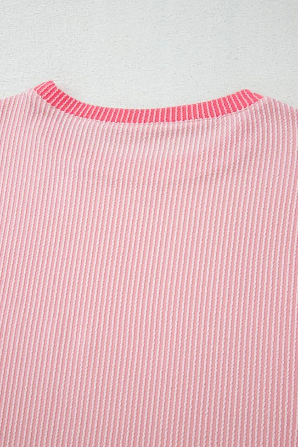 Fashion Dear-Lover Corded Colorblock Patchwork Drop Shoulder Long Sleeve Top Pink