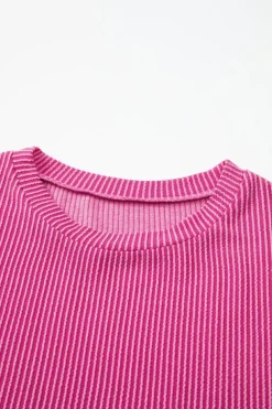 Online Dear-Lover Corded Knit Pocketed Loose Fit T Shirt Pink