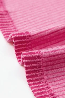 Online Dear-Lover Corded Knit Pocketed Loose Fit T Shirt Pink
