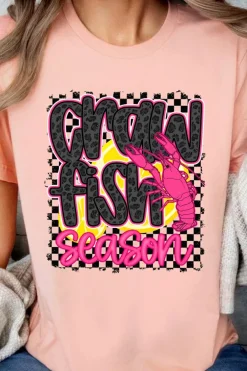 Fashion Dear-Lover Crawfish Season Graphic Casual Tee Pink
