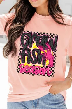 Fashion Dear-Lover Crawfish Season Graphic Casual Tee Pink