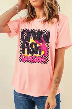 Fashion Dear-Lover Crawfish Season Graphic Casual Tee Pink