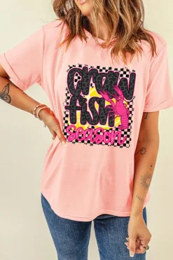 Fashion Dear-Lover Crawfish Season Graphic Casual Tee Pink