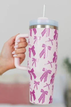 Best Dear-Lover Cute Bowknot Printed Tumbler with Handle 40oz Pink