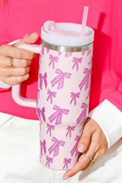 Best Dear-Lover Cute Bowknot Printed Tumbler with Handle 40oz Pink