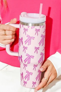 Best Dear-Lover Cute Bowknot Printed Tumbler with Handle 40oz Pink