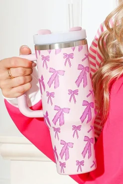 Best Dear-Lover Cute Bowknot Printed Tumbler with Handle 40oz Pink
