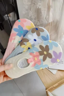 Outlet Dear-Lover Cute Floral Print No Show Socks Pink