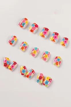 Hot Dear-Lover Cute Flowers Print Press On False Nails Pink