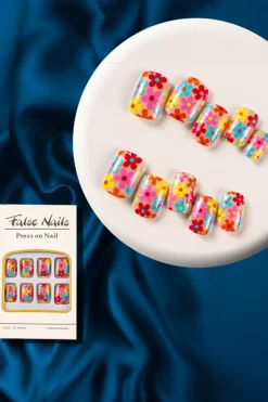 Hot Dear-Lover Cute Flowers Print Press On False Nails Pink