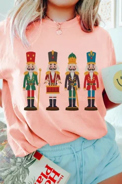Sale Dear-Lover Cute Nutcracker Graphic Crewneck Christmas T Shirt Pink