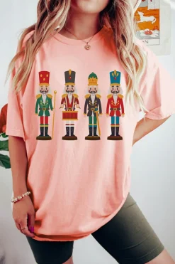 Sale Dear-Lover Cute Nutcracker Graphic Crewneck Christmas T Shirt Pink