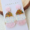 Clearance Dear-Lover Cute Printed Easter Egg Shape Drop Earrings Pink