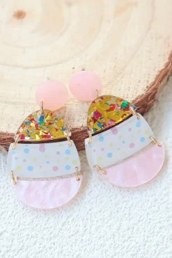 Clearance Dear-Lover Cute Printed Easter Egg Shape Drop Earrings Pink