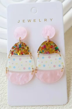 Clearance Dear-Lover Cute Printed Easter Egg Shape Drop Earrings Pink