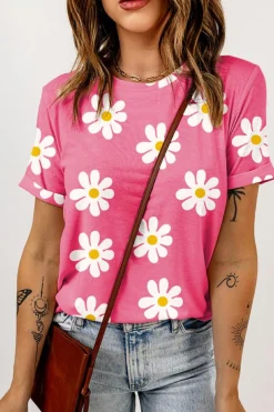 Outlet Dear-Lover Daisy Printed Crewneck T Shirt Pink