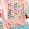 Clearance Dear-Lover Dotty Bunny Bow Printed Easter Day Fashion T Shirt Pink