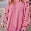 Outlet Dear-Lover Drop Shoulder Ribbed Trim Oversized Sweatshirt Pink