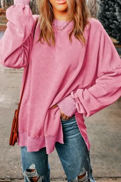 Outlet Dear-Lover Drop Shoulder Ribbed Trim Oversized Sweatshirt Pink