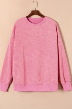 Outlet Dear-Lover Drop Shoulder Ribbed Trim Oversized Sweatshirt Pink