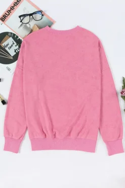 Outlet Dear-Lover Drop Shoulder Ribbed Trim Oversized Sweatshirt Pink