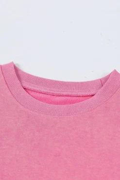Outlet Dear-Lover Drop Shoulder Ribbed Trim Oversized Sweatshirt Pink