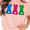 Best Dear-Lover Easter Bunny Chenille Patched Graphic Tee Pink