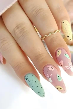 Clearance Dear-Lover Easter Bunny Egg Almond Shape Nail Stickers Pink