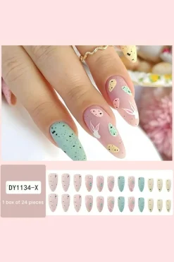 Clearance Dear-Lover Easter Bunny Egg Almond Shape Nail Stickers Pink