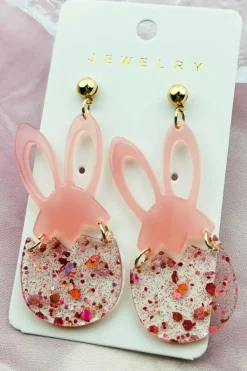 Outlet Dear-Lover Easter Bunny Glitter Acrylic Stud Earrings Pink