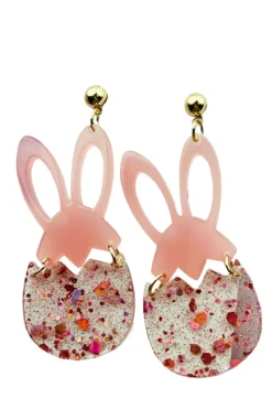 Outlet Dear-Lover Easter Bunny Glitter Acrylic Stud Earrings Pink