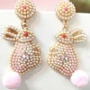 Discount Dear-Lover Easter Bunny Pearl Beaded Earrings Pink
