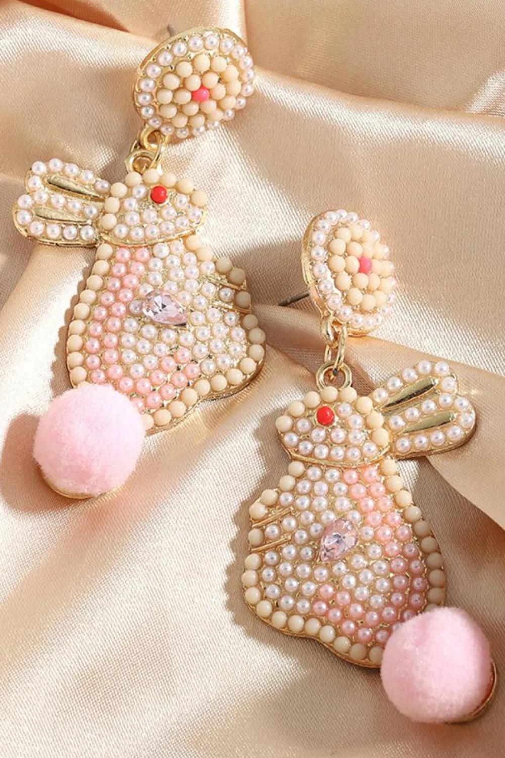 Discount Dear-Lover Easter Bunny Pearl Beaded Earrings Pink