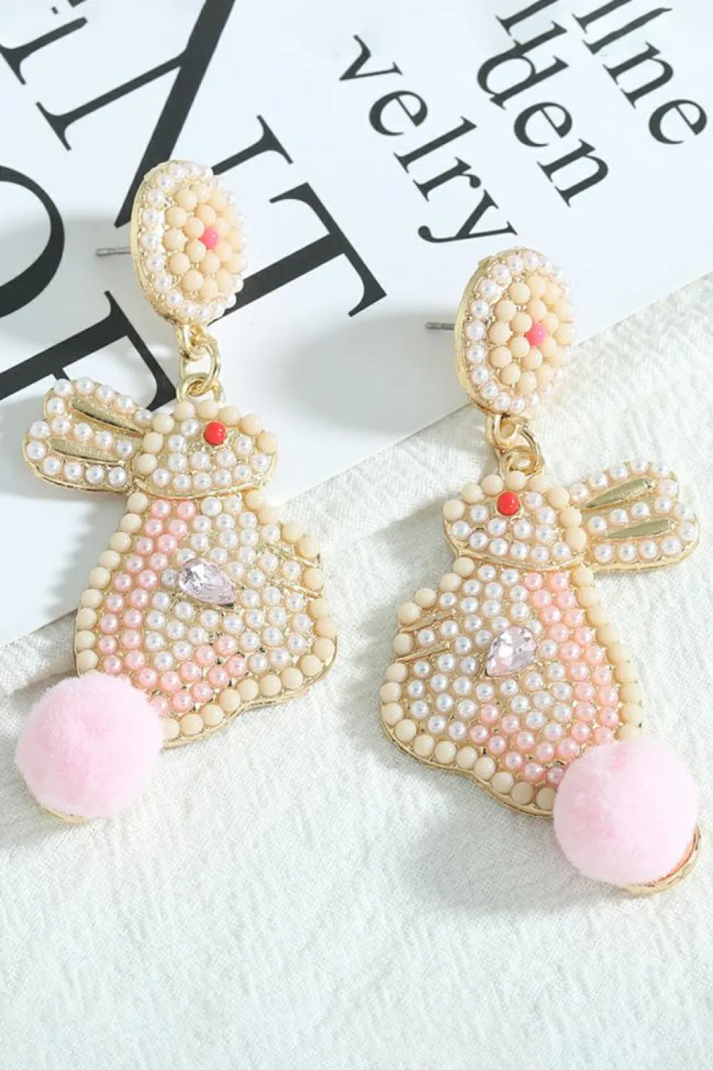 Discount Dear-Lover Easter Bunny Pearl Beaded Earrings Pink