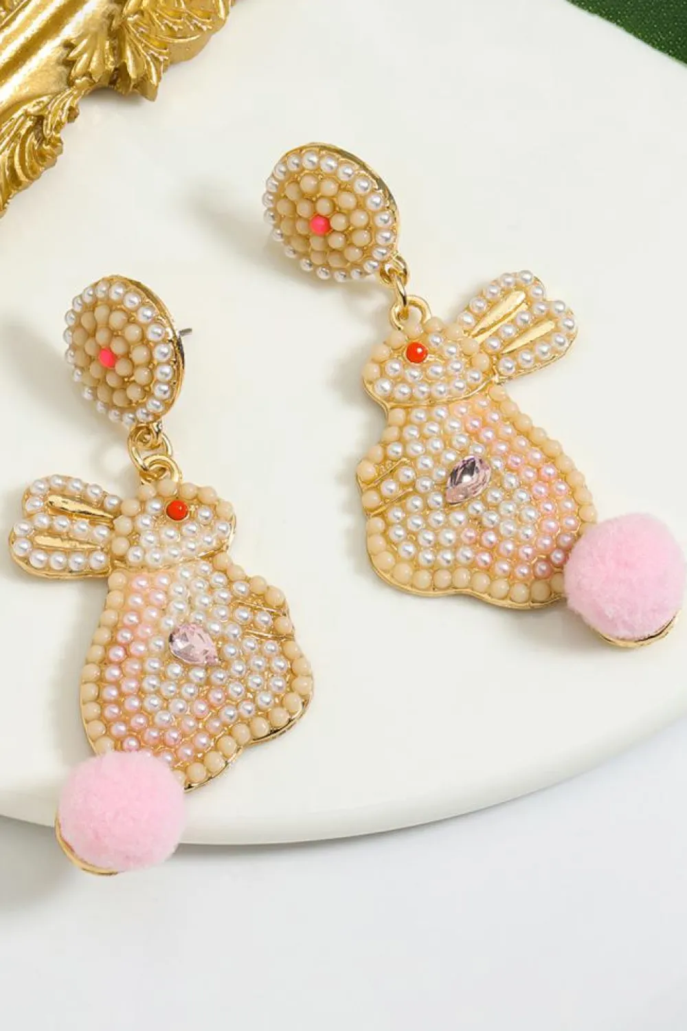 Discount Dear-Lover Easter Bunny Pearl Beaded Earrings Pink